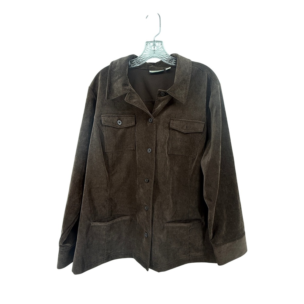 Croft & Barrow Womens 2X Brown Corduroy Stretch Button Front Jacket Shacket